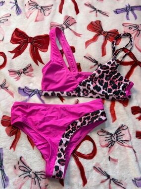 SHEIN Hot Pink Leopard Print Two-Piece Bikini Set